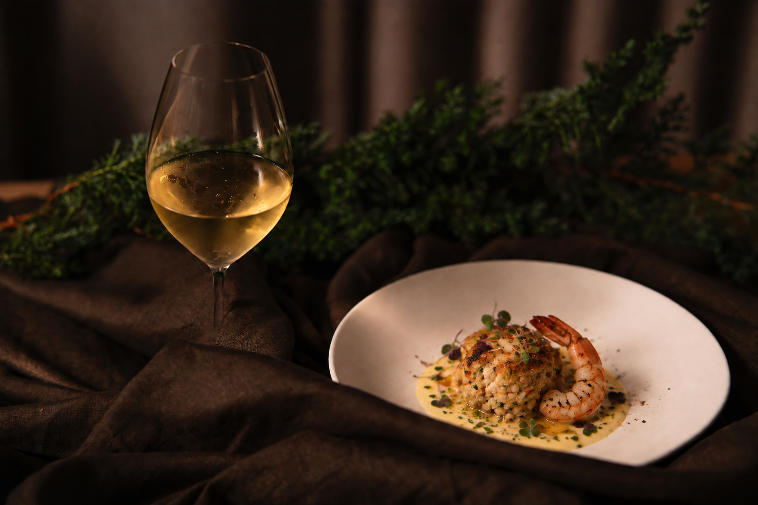 Fall '26 Igloo Menu seasonal dinner plate with wine pairing